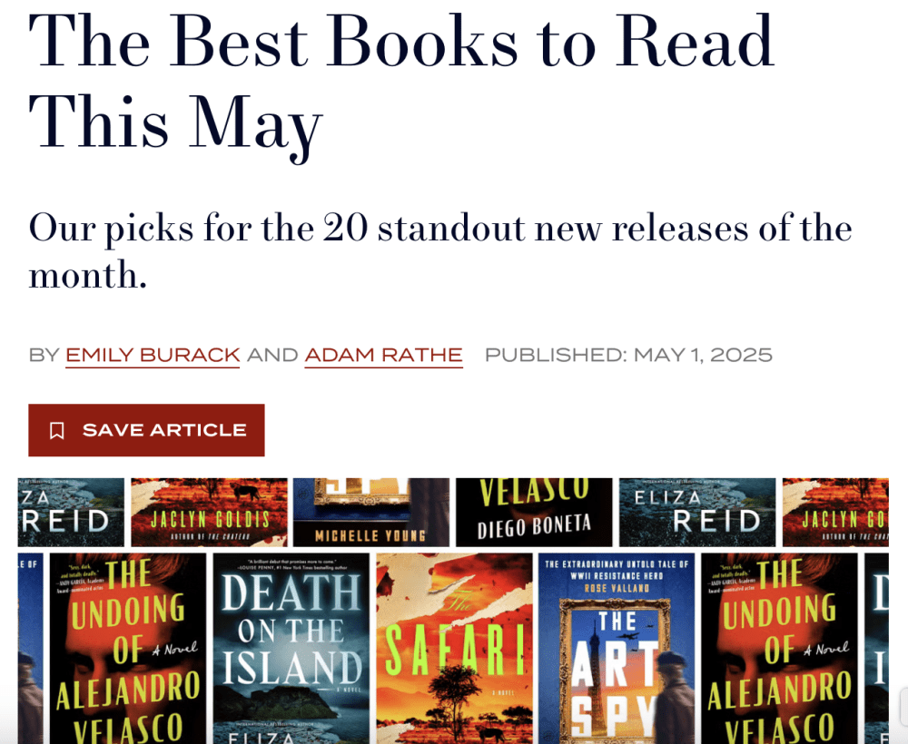 The Safari (Jaclyn Goldis) on Town & Country’s “Best Books to Read This May”